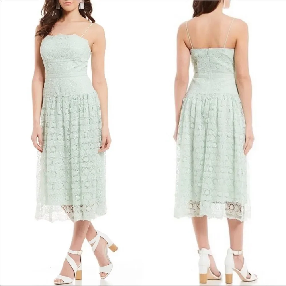 GIANNI BINI Mint Green Lace Midi Dress Cocktail Spaghetti Strap‎ Size 2 New